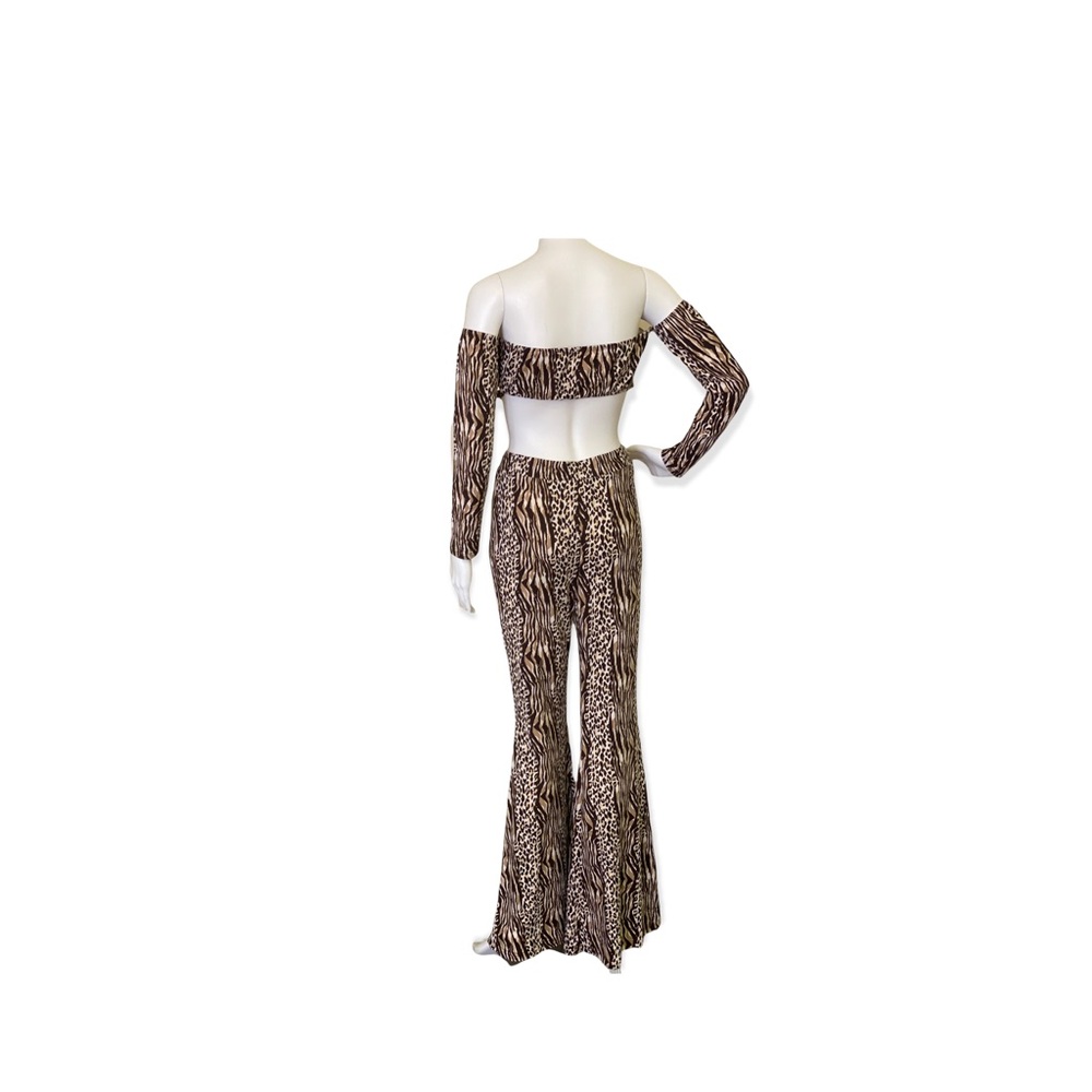 Brown Leopard Print Wide Leg Pants Set - Picture 2 of 7